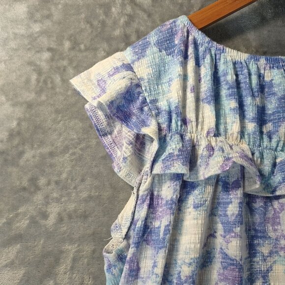 LuLaRoe Womens‎ Boho Ruffle Sleeve Top S Blue Purple Abstract Print Cottagecore - Picture 3 of 8